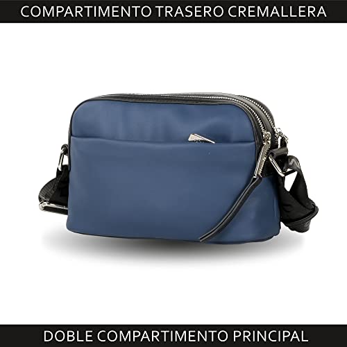 Devota Lomba Bolso Bandolera Mujer. Bolsos de Mujer Bandolera. Bolso Calidad. Doble Cremallera. Impermeable. Idea Regalo. 14 x 23 x 8 cm. Since 217951-06. Color Azul