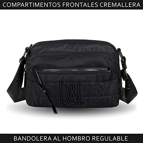 Devota y Lomba. Bolso Bandolera Mujer Bolsos de Hombro Mujer. Bolso Calidad. Cremallera. Idea Regalo. Bolsos para Diario. 24 x 16 x 8 cm. Tall 227590-01. Color Negro