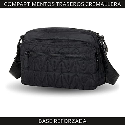 Devota y Lomba. Bolso Bandolera Mujer Bolsos de Hombro Mujer. Bolso Calidad. Cremallera. Idea Regalo. Bolsos para Diario. 24 x 16 x 8 cm. Tall 227590-01. Color Negro