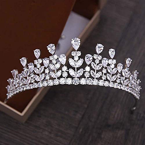 DGHJK Tiara de Diamantes de imitación de Planta de Color Plateado con Corona de Cristal para Boda, Accesorios para el Cabello, joyería de Fiesta, Regalo