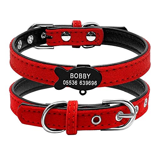 Didog Collar personalizado de piel de ante suave para gatos, con forma de pescado, etiqueta de identificación de grabado deslizable, especial para gatitos chinchillas, talla XS