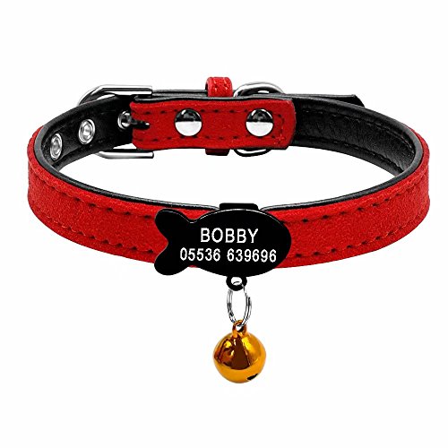 Didog Collar personalizado de piel de ante suave para gatos, con forma de pescado, etiqueta de identificación de grabado deslizable, especial para gatitos chinchillas, talla XS