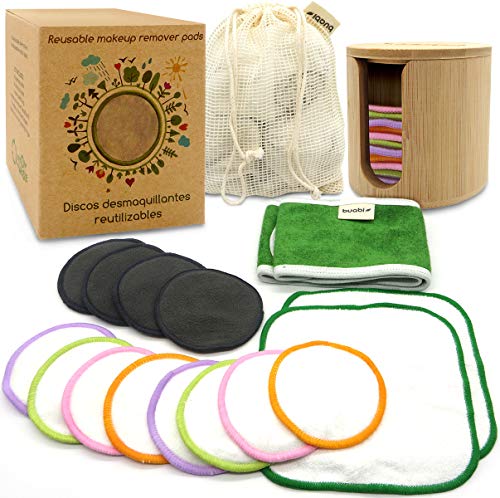 Discos desmaquillantes reutilizables ecologicos. Grandes suaves y lavables. Caja Regalo con Discos de Bambú, Toallitas, Diadema y Bolsa de lavado