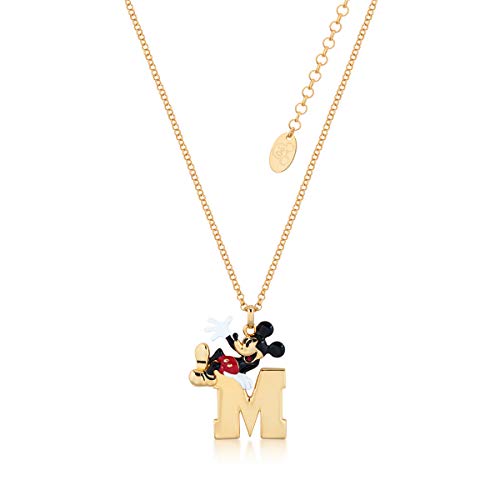 Disney Couture Kingdom Mickey Mouse M - Figura de collar chapado en oro amarillo con esmalte rojo, blanco y negro, colgante de icono de 90 años para mujer