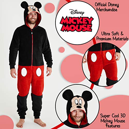 Disney Mickey Mouse Pijama Hombre Entero de Una Pieza, Pijama Hombre Invierno Forro Polar, Pijama Mono con Capucha, Regalos para Hombre (L)