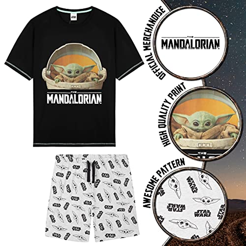 Disney Pijama Hombre Verano, Pijama Corto Hombre De Star Wars, Ropa Hombre De Algodón con Baby Yoda Y The Mandalorian S-3XL (Negro, 3XL)