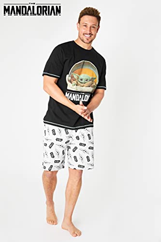 Disney Pijama Hombre Verano, Pijama Corto Hombre De Star Wars, Ropa Hombre De Algodón con Baby Yoda Y The Mandalorian S-3XL (Negro, 3XL)