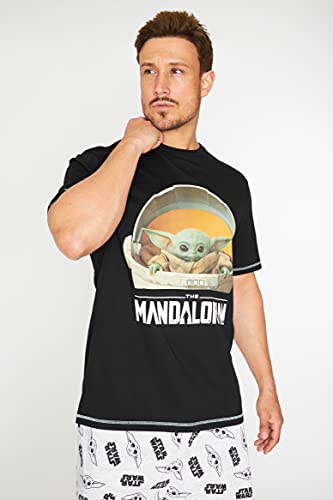 Disney Pijama Hombre Verano, Pijama Corto Hombre De Star Wars, Ropa Hombre De Algodón con Baby Yoda Y The Mandalorian S-3XL (Negro, 3XL)