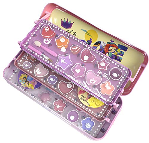 Disney Princess Triple Layer Beauty Tin - Neceser Princesa, Set de Maquillaje para Niñas - Maquillaje Princesas - Selección de Productos Seguros en un Estuche con 3 Pisos