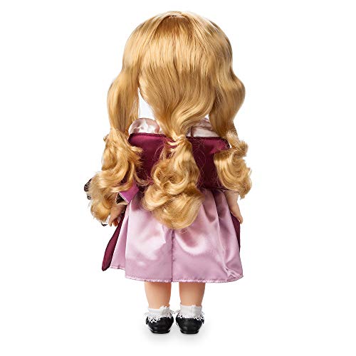 Disney Store: muñeca de Princesa niña Coleccionable de La Bella Durmiente (colección Animators), Aurora, 39 cm, Pelo enraizado y Traje realistas, Peluche de búho en Raso Acolchado, Mayores de 3 años