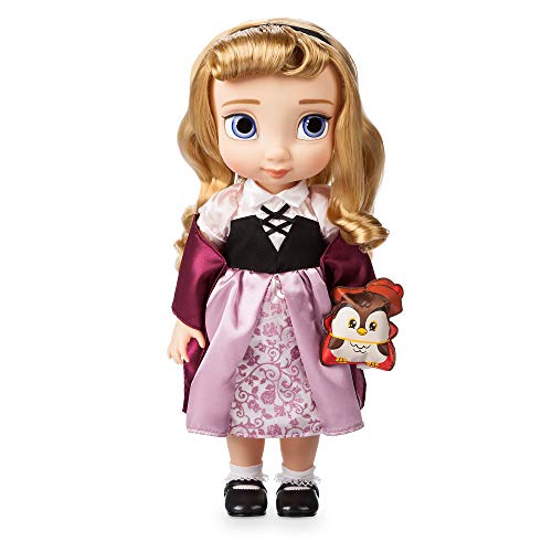 Disney Store: muñeca de Princesa niña Coleccionable de La Bella Durmiente (colección Animators), Aurora, 39 cm, Pelo enraizado y Traje realistas, Peluche de búho en Raso Acolchado, Mayores de 3 años