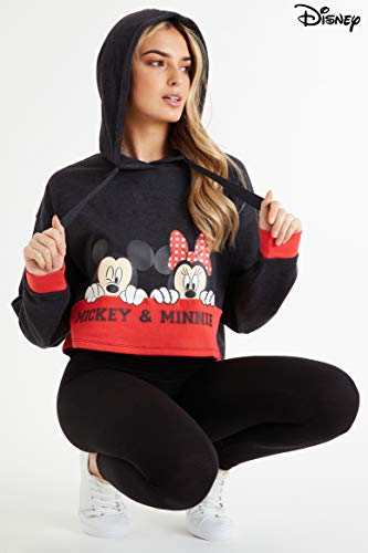 Disney Sudadera Mujer, Sudadera Crop Top con Minnie Mouse y Mickey Mouse, Sudaderas Mujer con Capucha Cortas, Regalos para Mujer y Adolescente XS-XXL (Negra, M)