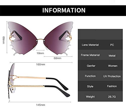 DLSM Gafas de Sol sin Marco Tipo Mariposa Gafas de Sol Steampunk de Gran tamaño para Mujer Gafas graduadas Color Adecuado para Senderismo y Ciclismo en Fiestas en la Playa-C3 Rosa púrpura