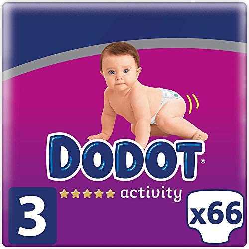 DODOT Activity Pañales Talla 3, 6-10 Kg, con Ajuste Resistente, Blanco, 66 Pañales