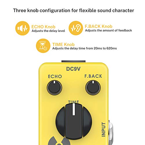 Donner Delay Pedal Guitarra, Yellow Fall Delay Pedal Guitar, Bypass Auténtico Pedales Guitarra Electrica