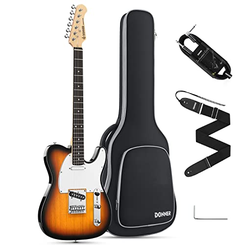 Donner Kit Guitarra Eléctrica Tamaño Completo Guitarra Electrica Telecaster 39 Pulgadas con Bolsa, Correa, Cable (Sunburst, DTC-100S)