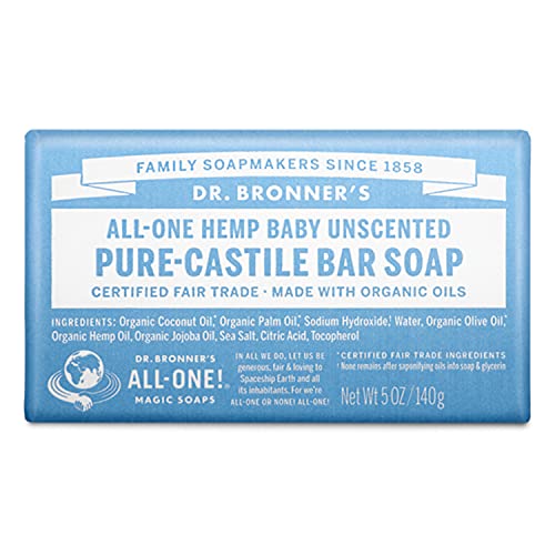 Dr. Bronner's 744 - Pure-Castile Bar Jabón para Bebé, sin Perfume, 5 oz/140 gr