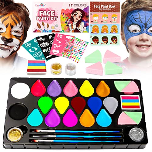 Dreamon Pinturas Cara para Niños Kit Maquillaje 27PCS, Pintacaras Infantil Regalo para el Carnaval Halloween Pascua de Resurrección