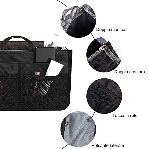 Ducomi Organizador de Bolsos Expandible – con 13 Compartimientos Grandes - Organizador Bolsos de Mujer para Almacenar Maquillaje, Documentos y Teléfonos