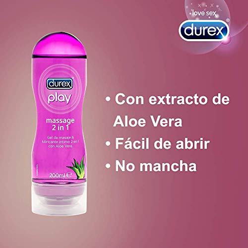 Durex Lubricante Play Massage 2 en 1 Gel de Masaje Corporal Erótico y Estimulante Ylang-Ylang y Aloe Vera, 2 x 200 ml - Total : 400 ml