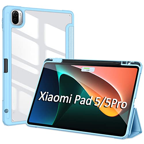 DUZZONA Funda para Xiaomi Mi Pad 5/Mi Pad 5 Pro 11" Tablet 2021con Auto Sueño Estela,Ultra Delgada Transparente Back TPU Cover Carcasa con Soporte Incorporado de Pencil,Azul Claro