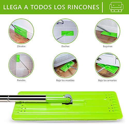 EasyGleam Cubo y Mopa Fregona - Mopa Microfibra, Mango de Acero Inoxidable, Innovador Cubo Doble Compartimento Mojado/Seco – 2 Repuestos Mopa Reutilizables Incluidos, para Todo Tipo de Suelos