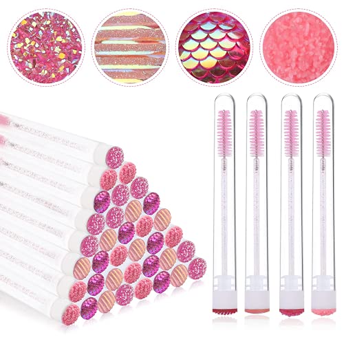 EBANKU 40 pcs Rosa Tubos de Varita de Pestañas Set, Diamante Tubo de Cepillo de Pestañas Vacío Varita de Rímel Cepillos de Pestañas Aplicador de Cejas para Mujeres Niñas