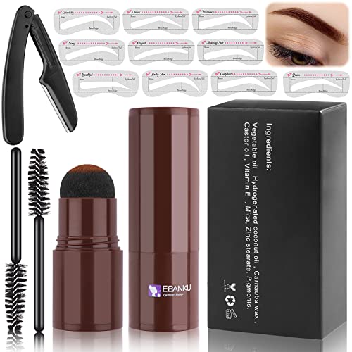 EBANKU Kit De Sello De Cejas, Kit De Plantilla De Sellos De Cejas, One Step Kit de Plantillas y Sellos para Cejas, Plantilla de Maquillaje en Polvo para Cejas para Mujeres (Marrón claro)