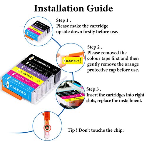 EBY Compatible Canon PGI-580XXL CLI-581XXL 580 581 XXL Cartuchos de Tinta para Canon Pixma TS8150 TS8250 TS8151 TS9150 TS8152 TR8550 TS9155 TS8251 TS8252 PGBK/Nergo/Cian/Magenta/Amarillo/Photo Blue