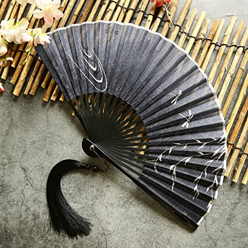 ECVYGJ Abanicos PlegablesAbanico Plegable de Tinta clásica de algodón, Abanico de Caballero Kimono japonés para Navidad, Día del Padre, Regalos del Día de Acción de GraciasMano