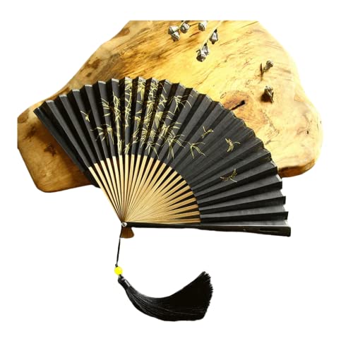 ECVYGJ Abanicos PlegablesAbanico Plegable de Tinta clásica de algodón, Abanico de Caballero Kimono japonés para Navidad, Día del Padre, Regalos del Día de Acción de GraciasMano