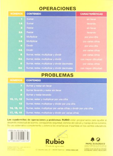 Ediciones Técnicas Rubio - Editorial Rubio PR-18 - Cuaderno (Operaciones y Problemas) (Operaciones y Problemas RUBIO)