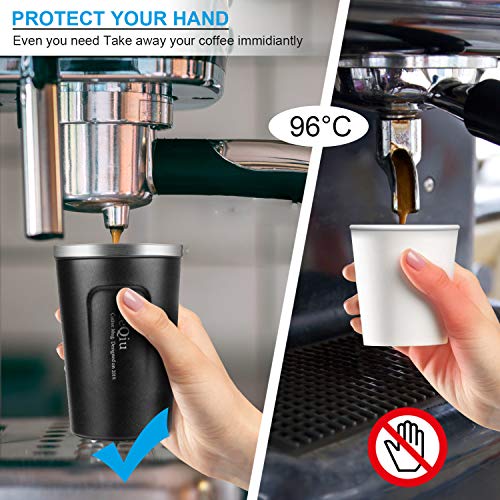 eeQiu Taza de café para Llevar 13oz 100% a Prueba de Fugas - Taza de Viaje de Acero Inoxidable - Taza de automóvil de Doble Pared Tapa de Aislamiento Taza de café Reutilizable ecológica (Negro)