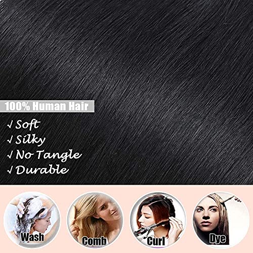 Elailite Extensiones Pelo Natural Clip Consejos Completos 8 Piezas Lisas Largas 55cm 85g 100% Remy Cabello Humano #01 Negro Oscuro