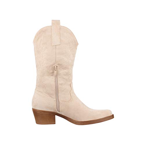 Elara Botas de Vaquero Mujer Estilo Motero Chunkyrayan Beige 301-A32S Beige-36