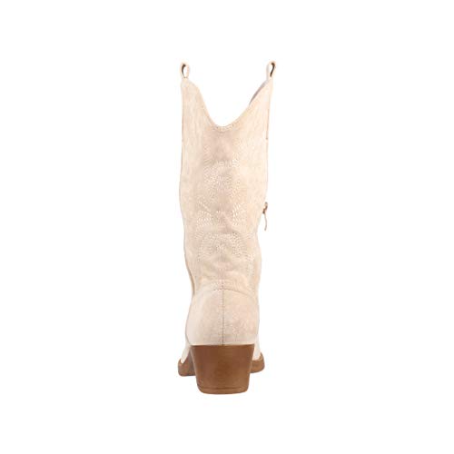 Elara Botas de Vaquero Mujer Estilo Motero Chunkyrayan Beige 301-A32S Beige-36