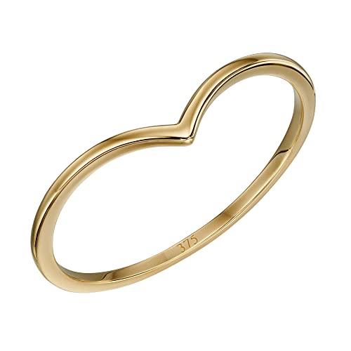 Elements Gold Anillo de oro amarillo de 9 quilates con forma de V para mujer, anillo de boda, anillo de promesa, anillo delicado, talla N