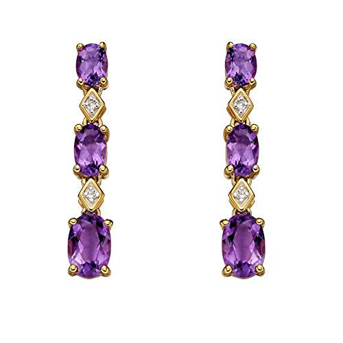 Elements Gold Yellow Gold Amethyst Drop Earrings GE2228M