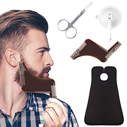 EMAGEREN Delantal de Barba Babero de Barba Capa para Barba Impermeable Barba Delantal con 2 Ventosas+1 Peine de Afeitar+1 Par de Tijeras Kit de Afeitado para Barba Simétrica Contorno de Barba - Negro