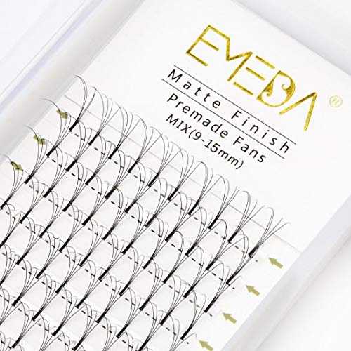 EMEDA Extensiones de pestañas de volumen 4D D Curl 0.10 Bandeja de mezcla 9mm 10mm 12mm 14mm .10 Extensiones de pestañas 3D Bandejas Fan prefabricado Pestañas de racimo ruso (4D 0.10 mix)