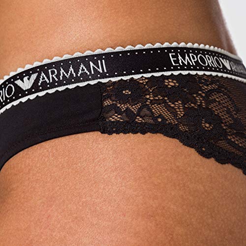 Emporio Armani Calzoncillo brasileño con Encaje de algodón sostenible Briefs, Negro, XL para Mujer