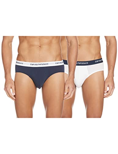 Emporio Armani Underwear CC717 Slip, Hombre, Blanco/Azul Marino, S