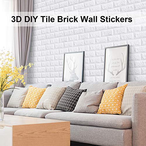 Emsmil Pegatina Pared 3D Ladrillo Blanco Autoadhesivo 10 Piezas 77 x 70cm Impermeable Revestimiento de Paredes Moderno Papel Pintado Sticker Decoración para Hogar Cocina Salón Dormitorios