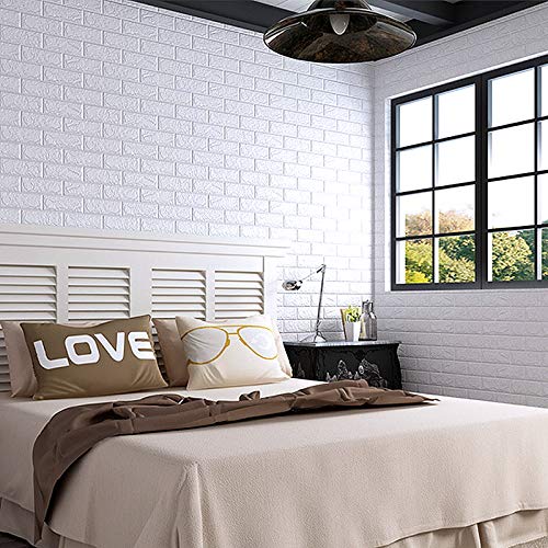 Emsmil Pegatina Pared 3D Ladrillo Blanco Autoadhesivo 10 Piezas 77 x 70cm Impermeable Revestimiento de Paredes Moderno Papel Pintado Sticker Decoración para Hogar Cocina Salón Dormitorios