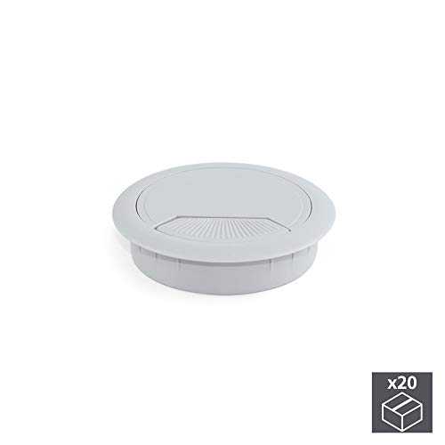 EMUCA - Pasacables de Mesa Circular Ø60mm de plástico Gris, Tapa pasacables encastrable en Mesa de Oficina/Escritorio, Lote de 20