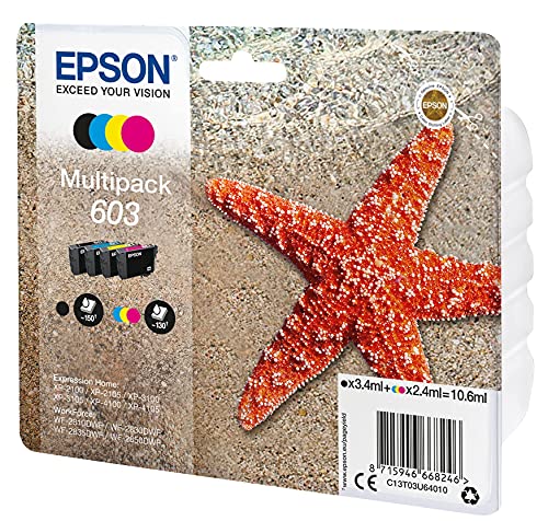 Epson Multipack 4 Colores 603 | Tinta Original | Cartuchos para Impresoras Expression Home XP-2100, XP-2105, XP-3100, XP-3105, XP-4100, XP-4105 y WorkForce WF-2810, WF-2830, WF-2835, WF-2850