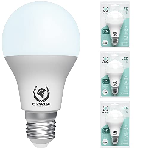 Espartan - Bombillas LED E27 Luz Fría Bola 15W, 6400K, 1500 lúmenes, Equivalente a 100W Bombilla Incandescente Halógena, Bombilla LED E27 Blanco Frío, Rosca Casquillo Gordo, Bombilla E27 - Pack de 3