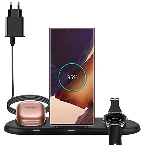 Estación de Carga inalámbrica para Dispositivos Samsung,Cargador inalámbrico 3 en 1 para Samsung Watch 4 3 Active 2 Gear S4,Cargador de teléfono Soporte de Base para Galaxy S22 S21 S20 Galaxy Buds 2