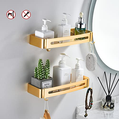 Estantería de Ducha de Baño Sin Perforación, Estante de Ducha Dorado Champagne de Montaje en Pared de Aluminio Espacial Estanteria Organizador Baño para Champú,Gel de Ducha,CosméTico(2 Piezas)