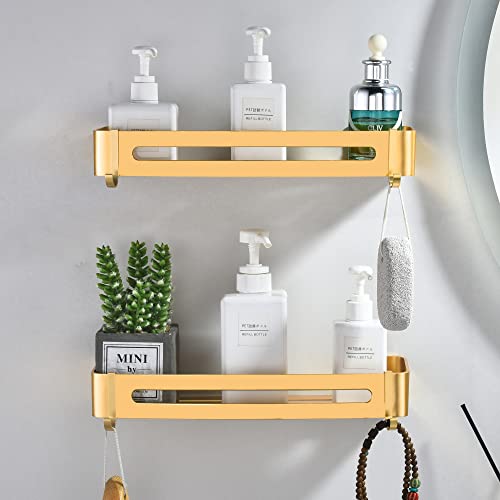 Estantería de Ducha de Baño Sin Perforación, Estante de Ducha Dorado Champagne de Montaje en Pared de Aluminio Espacial Estanteria Organizador Baño para Champú,Gel de Ducha,CosméTico(2 Piezas)